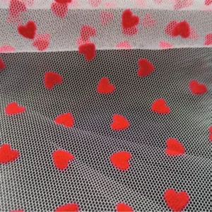 YX735-1 2026 Heart-Shaped 100% Polyester Flocked Tulle Mesh Fabric Knitted Mesh Net Fabric for Lingerie Skirts