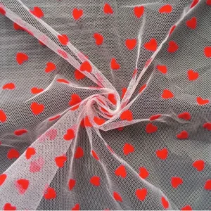 YX735-1 2026 Heart-Shaped 100% Polyester Flocked Tulle Mesh Fabric Knitted Mesh Net Fabric for Lingerie Skirts