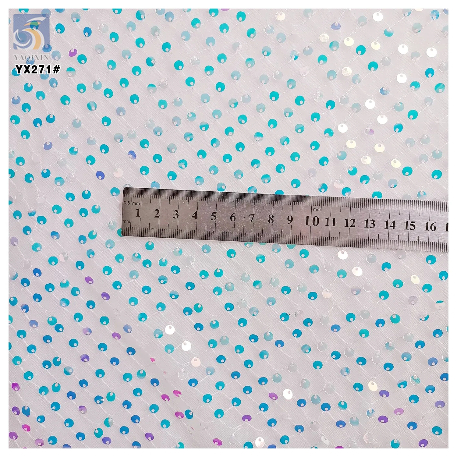 YX271 European and American Style Fashion Dress Fabric 120gsm Multicolor Gradient 5mm Sequin Mesh Lace Fabric