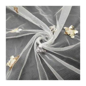 CP13 Beautiful Gold/Silver Sparkling Sequins Stars Tulle Lace Fabric for Prom/Wedding Gowns
