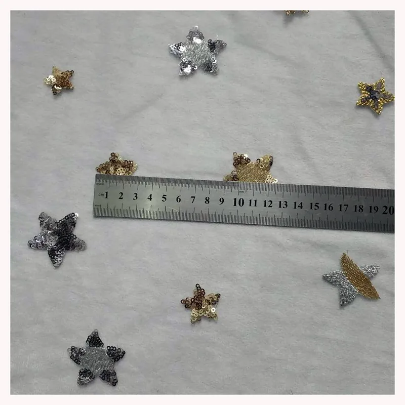 CP13 Beautiful Gold/Silver Sparkling Sequins Stars Tulle Lace Fabric for Prom/Wedding Gowns