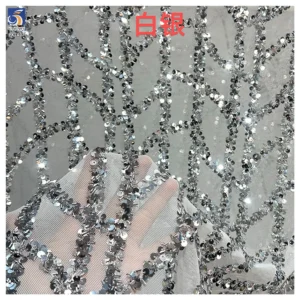 YX1407 High Quality 125cm 500 Gsm Heavyweight Glitter Sequin Mesh Lace Fabric Belly Dance Stage Dress Sequin Lace Fabric