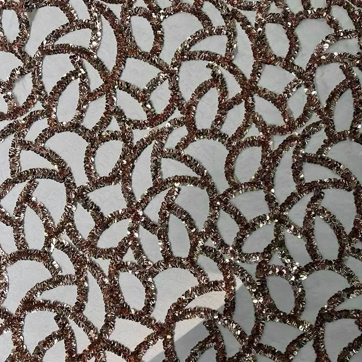 YX1407 High Quality 125cm 500 Gsm Heavyweight Glitter Sequin Mesh Lace Fabric Belly Dance Stage Dress Sequin Lace Fabric