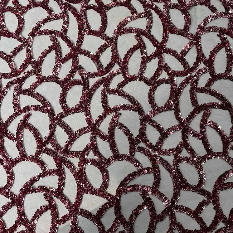 YX1407 High Quality 125cm 500 Gsm Heavyweight Glitter Sequin Mesh Lace Fabric Belly Dance Stage Dress Sequin Lace Fabric