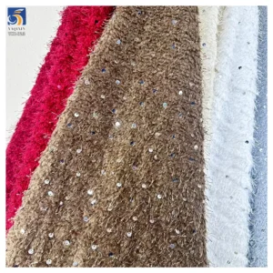 YX1423 2026 Winter White Fashion Chiffon Fabric for Women's Clothing French New Design Tassel Chiffon Fabric With Sequin