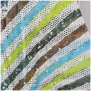 YX1502 270gsm Yarn Dyed Knitted Jacquard Sequin Fabric Boho Ethnic Openwork Mesh Fabric for Swimwear Cover up Women Blouse