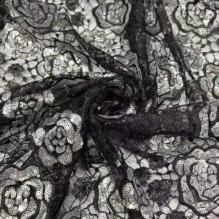 YX1437 Embroidered Big Florals Water Soluble Lace Fabric With 5mm Sequins for Bridal Wedding Dress & Evening Partywear Textile