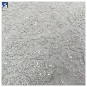 YX1437 Embroidered Big Florals Water Soluble Lace Fabric With 5mm Sequins for Bridal Wedding Dress & Evening Partywear Textile