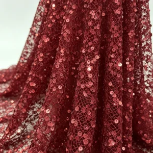 YX1440 130cm 300gsm High Quality Red Holographic Laser Sequined Mesh Net Tulle Fabric for Prom Dress & Partywear Textile