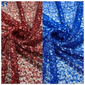 YX1440 130cm 300gsm High Quality Red Holographic Laser Sequined Mesh Net Tulle Fabric for Prom Dress & Partywear Textile