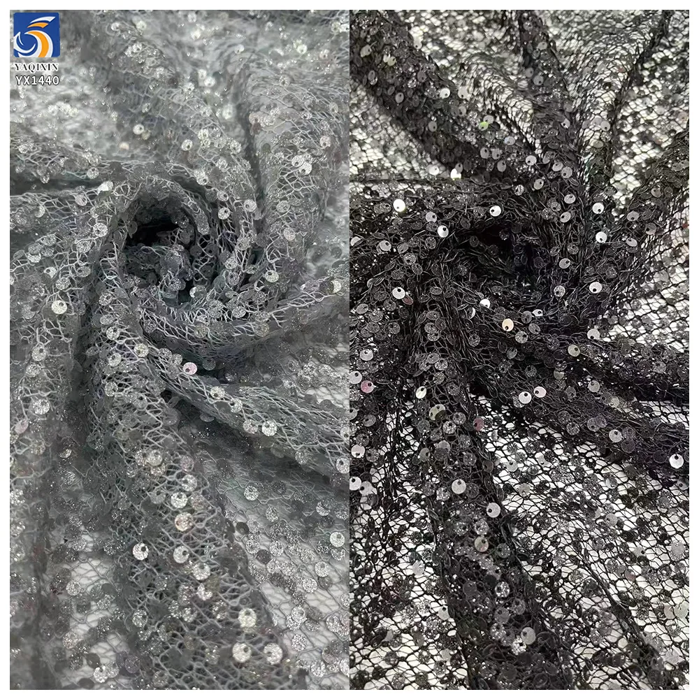 YX1440 130cm 300gsm High Quality Red Holographic Laser Sequined Mesh Net Tulle Fabric for Prom Dress & Partywear Textile