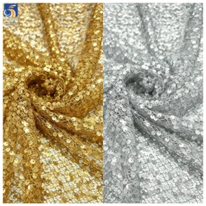 YX1440 130cm 300gsm High Quality Red Holographic Laser Sequined Mesh Net Tulle Fabric for Prom Dress & Partywear Textile
