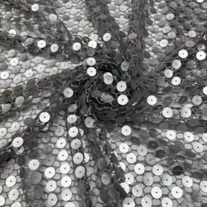 YX1438 300gsm Premium 10mm Round Sequins Mesh Fabric Glitter Net Tulle for Bridal Wedding Dress Evening & Party Wear Fabric