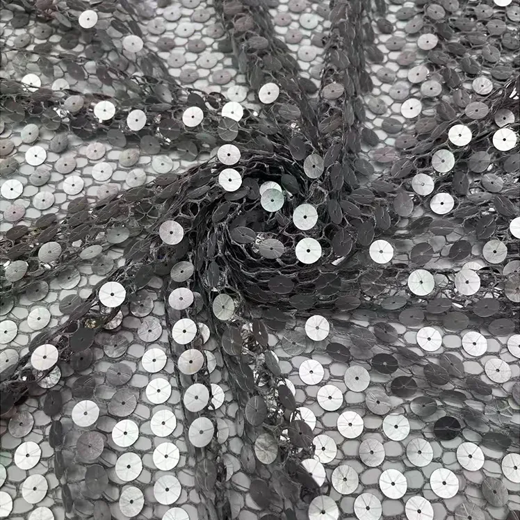 YX1438 300gsm Premium 10mm Round Sequins Mesh Fabric Glitter Net Tulle for Bridal Wedding Dress Evening & Party Wear Fabric