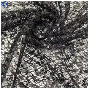 YX1439 300gsm Luxury 3mm Sequin Mesh Fabric Golden Glitter Net Tulle for Bridal Evening Dress Party Wear Fashion Apparel