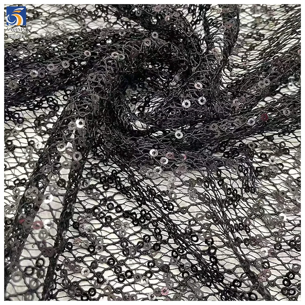 YX1439 300gsm Luxury 3mm Sequin Mesh Fabric Golden Glitter Net Tulle for Bridal Evening Dress Party Wear Fashion Apparel