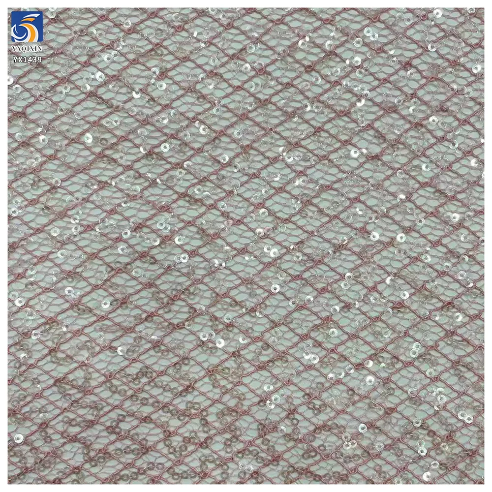 YX1439 300gsm Luxury 3mm Sequin Mesh Fabric Golden Glitter Net Tulle for Bridal Evening Dress Party Wear Fashion Apparel