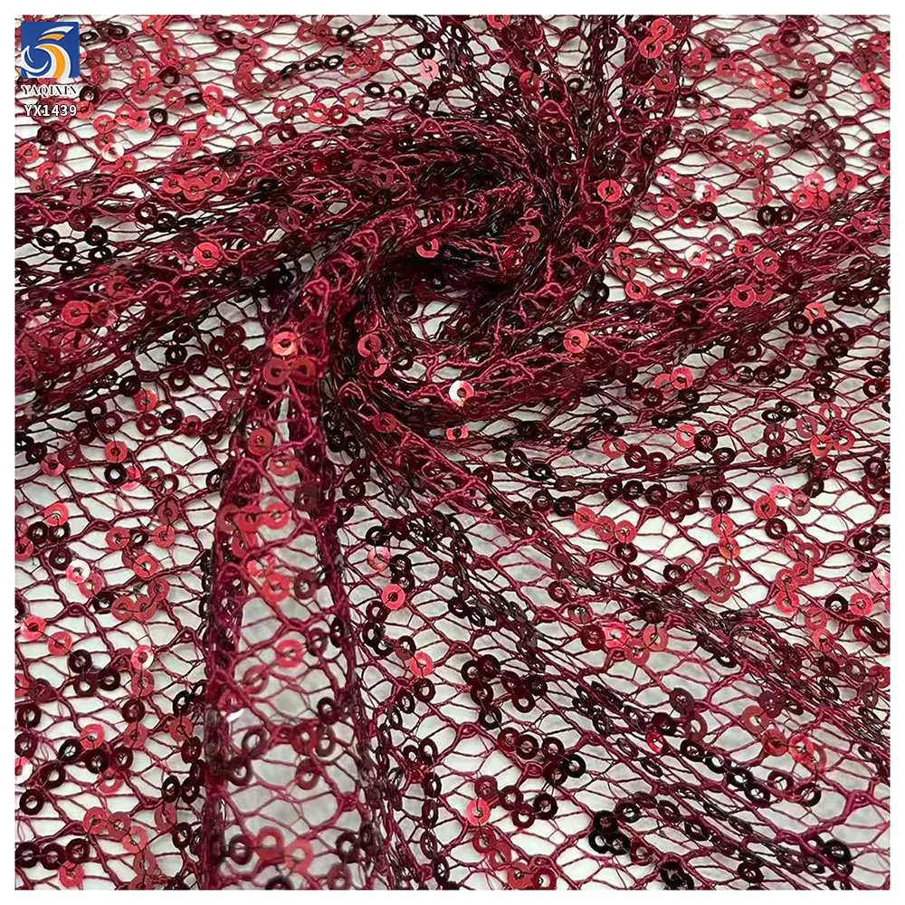YX1439 300gsm Luxury 3mm Sequin Mesh Fabric Golden Glitter Net Tulle for Bridal Evening Dress Party Wear Fashion Apparel