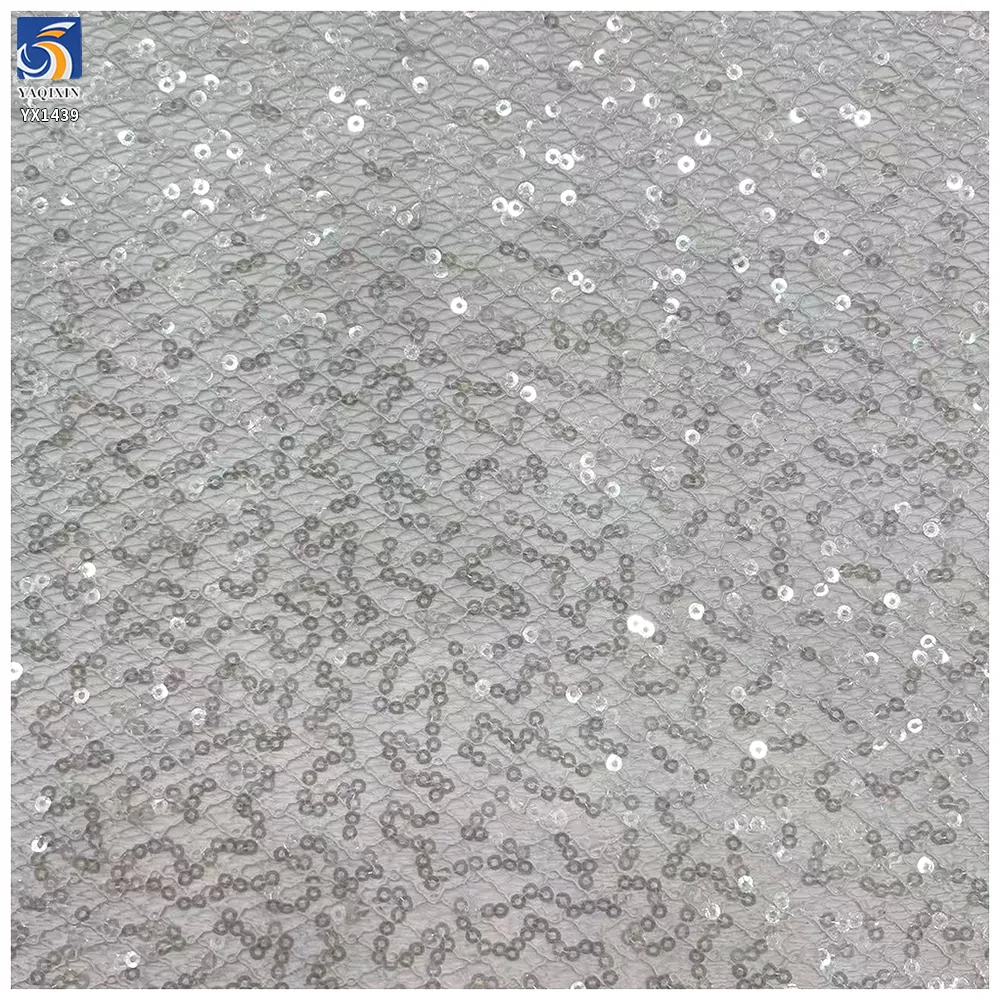 YX1439 300gsm Luxury 3mm Sequin Mesh Fabric Golden Glitter Net Tulle for Bridal Evening Dress Party Wear Fashion Apparel