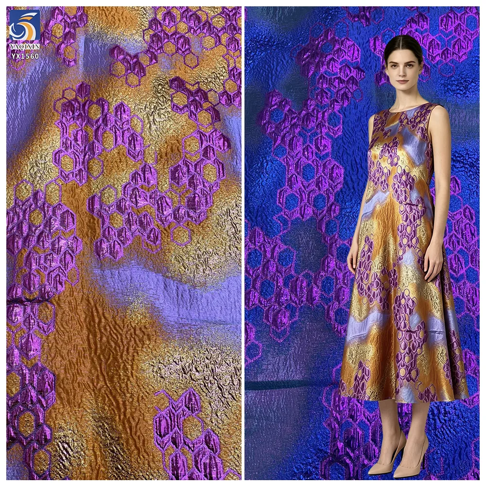 YX1560 Manufacturer Wholesale Two Tone Metallic Brocade Jacquard Fabric 150GSM for Women's Dresses and Fashion Apparel