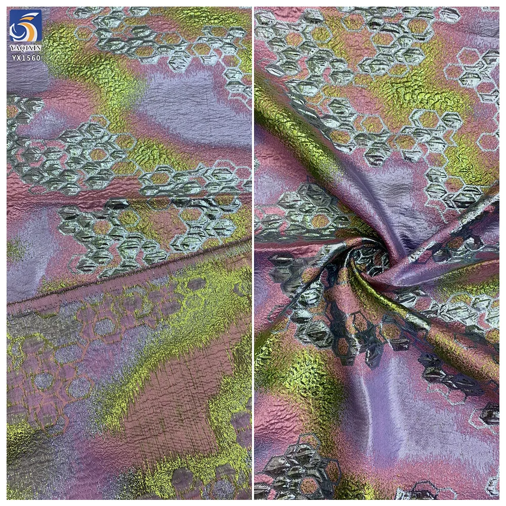 YX1560 Manufacturer Wholesale Two Tone Metallic Brocade Jacquard Fabric 150GSM for Women's Dresses and Fashion Apparel