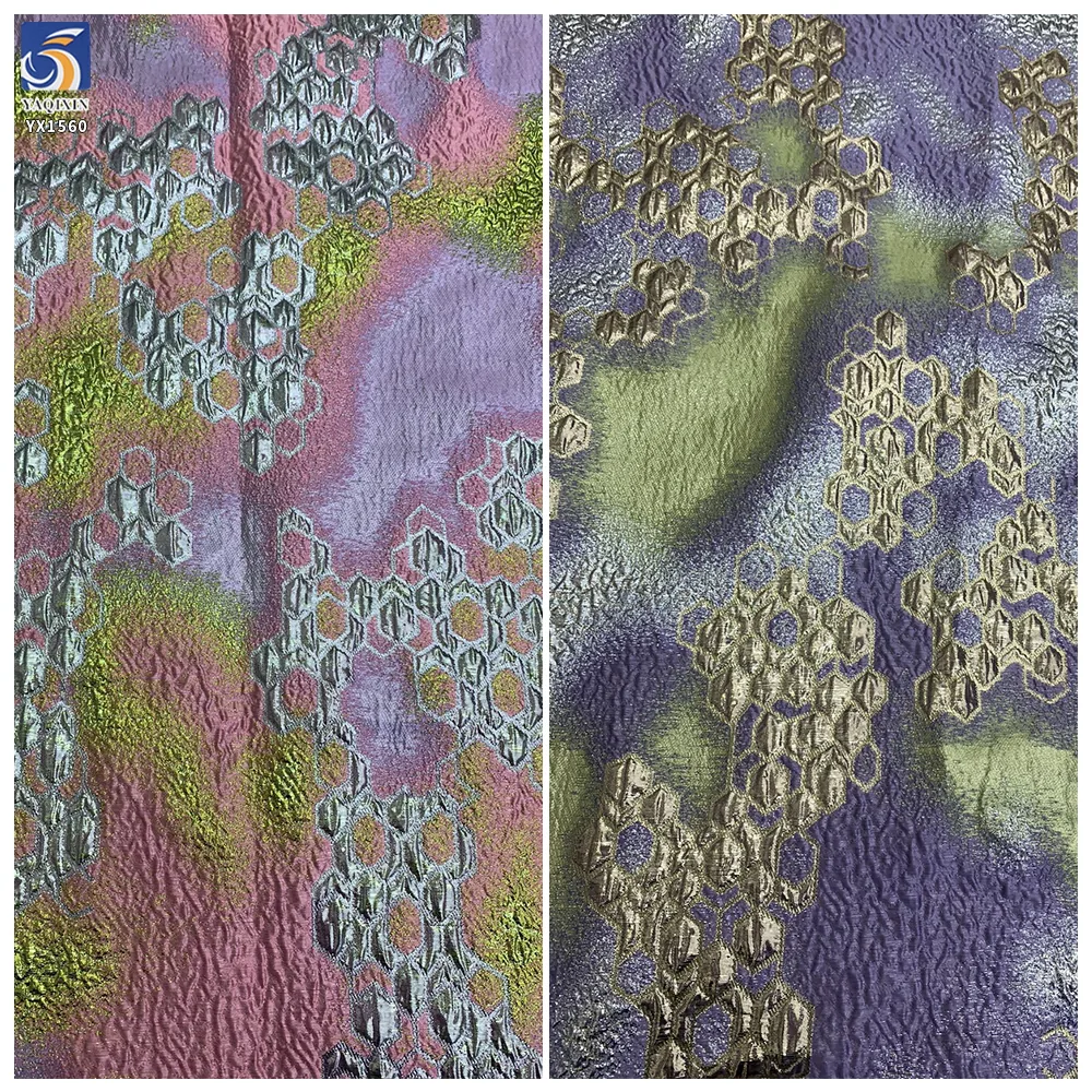 YX1560 Manufacturer Wholesale Two Tone Metallic Brocade Jacquard Fabric 150GSM for Women's Dresses and Fashion Apparel