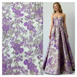 YX1242 High Quality Polyester Purple American Brocade Fabric for Pretty Dress Embossed Yarn-Dyed Brocade Jacquard Fabric
