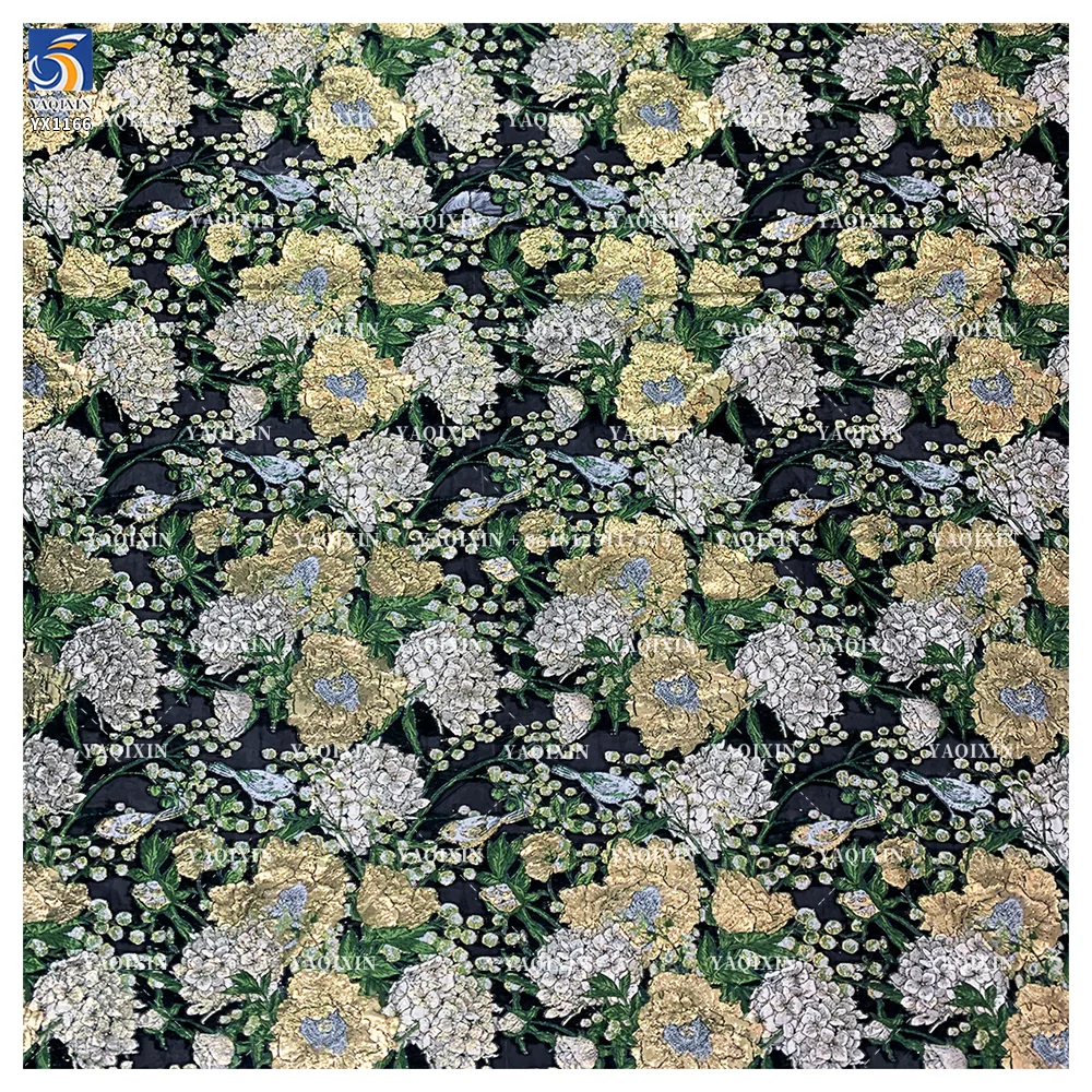 YX1166 2026 New 100 Polyester Green 3D Yarn-Dyed Jacquard Florals Fabric Nigerian Guinea Brocade Fabrics for Women