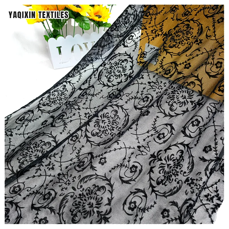 Designer New Custom 4 Way Stretch Clothing 95 Polyester 5 Spandex Flocked Mesh Fabric in Black