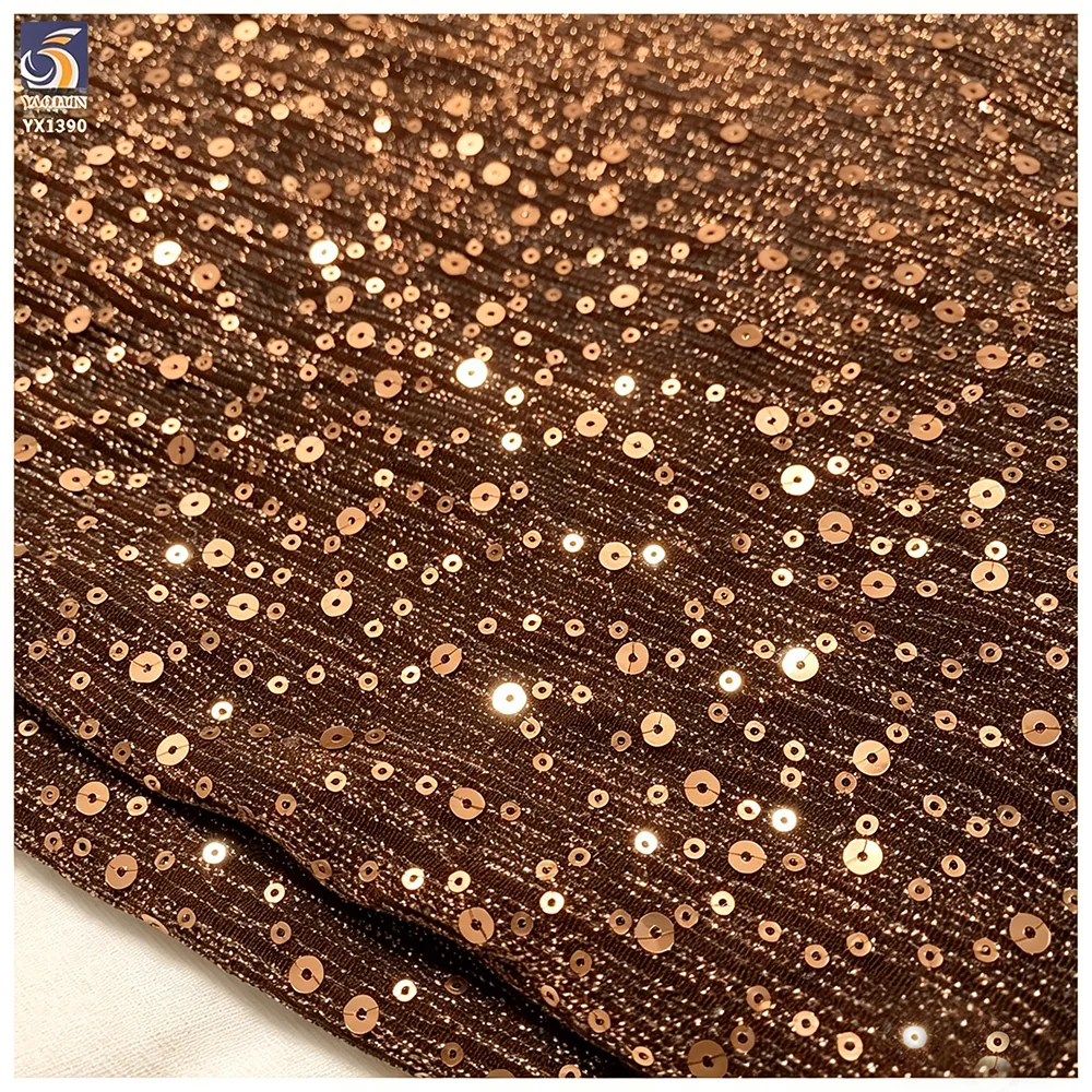 YX1390 250gsm Holographic Laser Sequin Fabric 3mm 5mm Mixed Stretch Mesh Sequin Fabric for Dancewear Stage Costume Dress