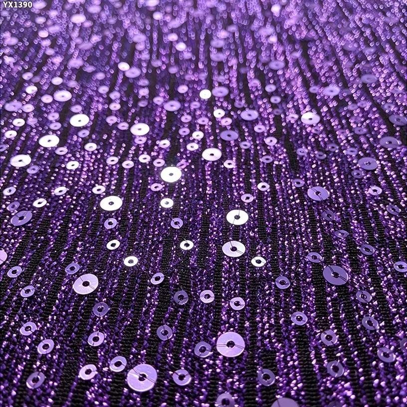 YX1390 250gsm Holographic Laser Sequin Fabric 3mm 5mm Mixed Stretch Mesh Sequin Fabric for Dancewear Stage Costume Dress