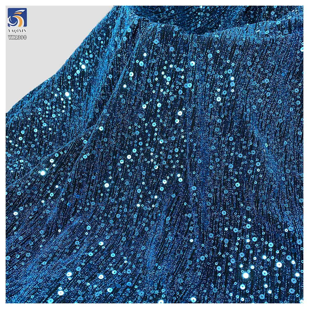 YX1390 250gsm Holographic Laser Sequin Fabric 3mm 5mm Mixed Stretch Mesh Sequin Fabric for Dancewear Stage Costume Dress