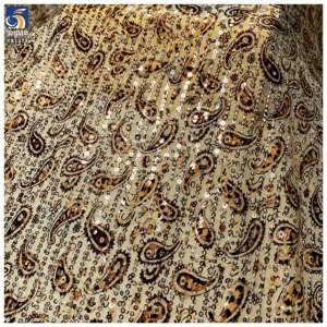YX1378 150cm 200gsm 2026 New Paisley Printed Sequin Mesh Fabric 3mm Stretch Net Party Dress Sequins Fabric Textile