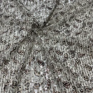 YX1378 150cm 200gsm 2026 New Paisley Printed Sequin Mesh Fabric 3mm Stretch Net Party Dress Sequins Fabric Textile