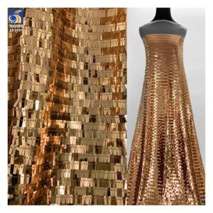 YX1064 3*9mm Size Metallic Glitter Gold Sequins Fabric for Evening Dresses 400gsm Heavy Shiny Sequin Fabric Sales 5 Yards