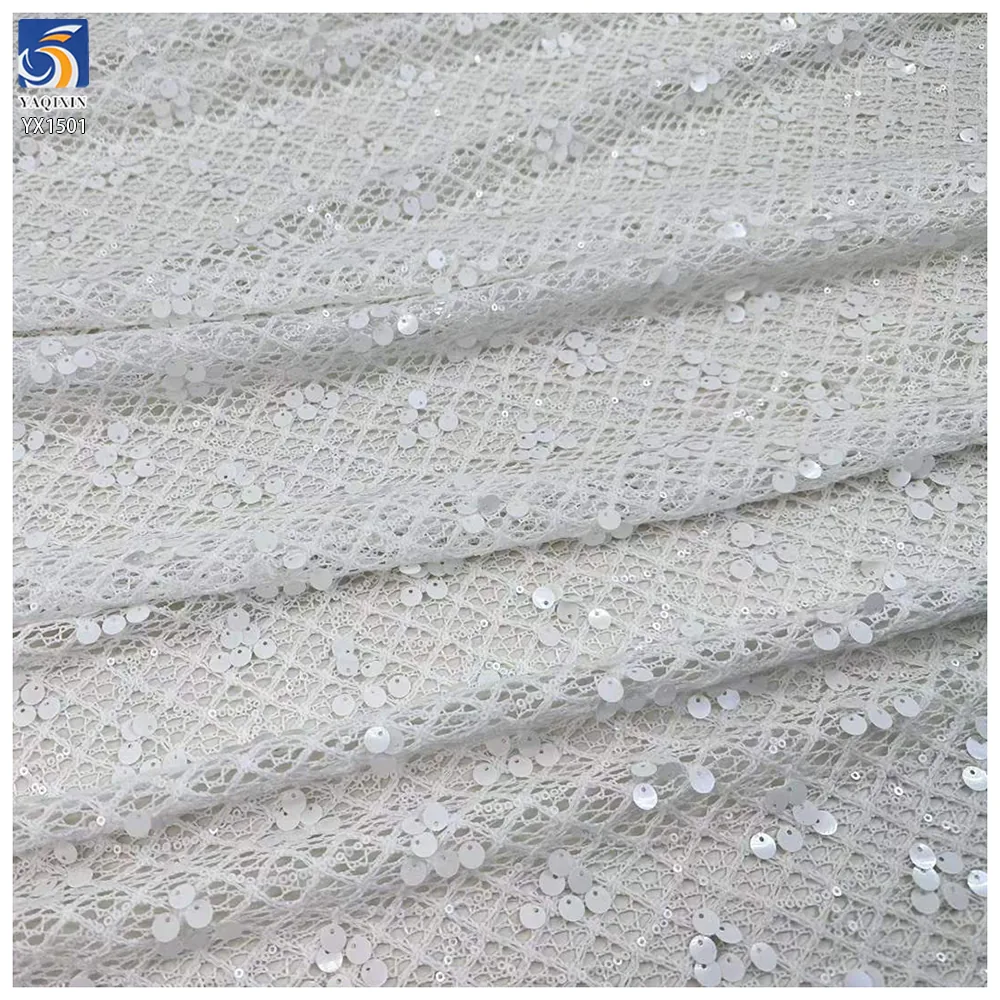 YX1501 Luxury Sequin Fish Scales Crochet Lace Fabric Embroidery Glitter Mesh Fabric for Evening Dress Designer Garment