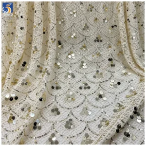 YX1501 Luxury Sequin Fish Scales Crochet Lace Fabric Embroidery Glitter Mesh Fabric for Evening Dress Designer Garment