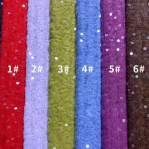 YX1421 High Quality Knit Blend Yarn Polyester Feather Jacquard Fabric With Sequins Winter Thick Fashion Fabric for Woman
