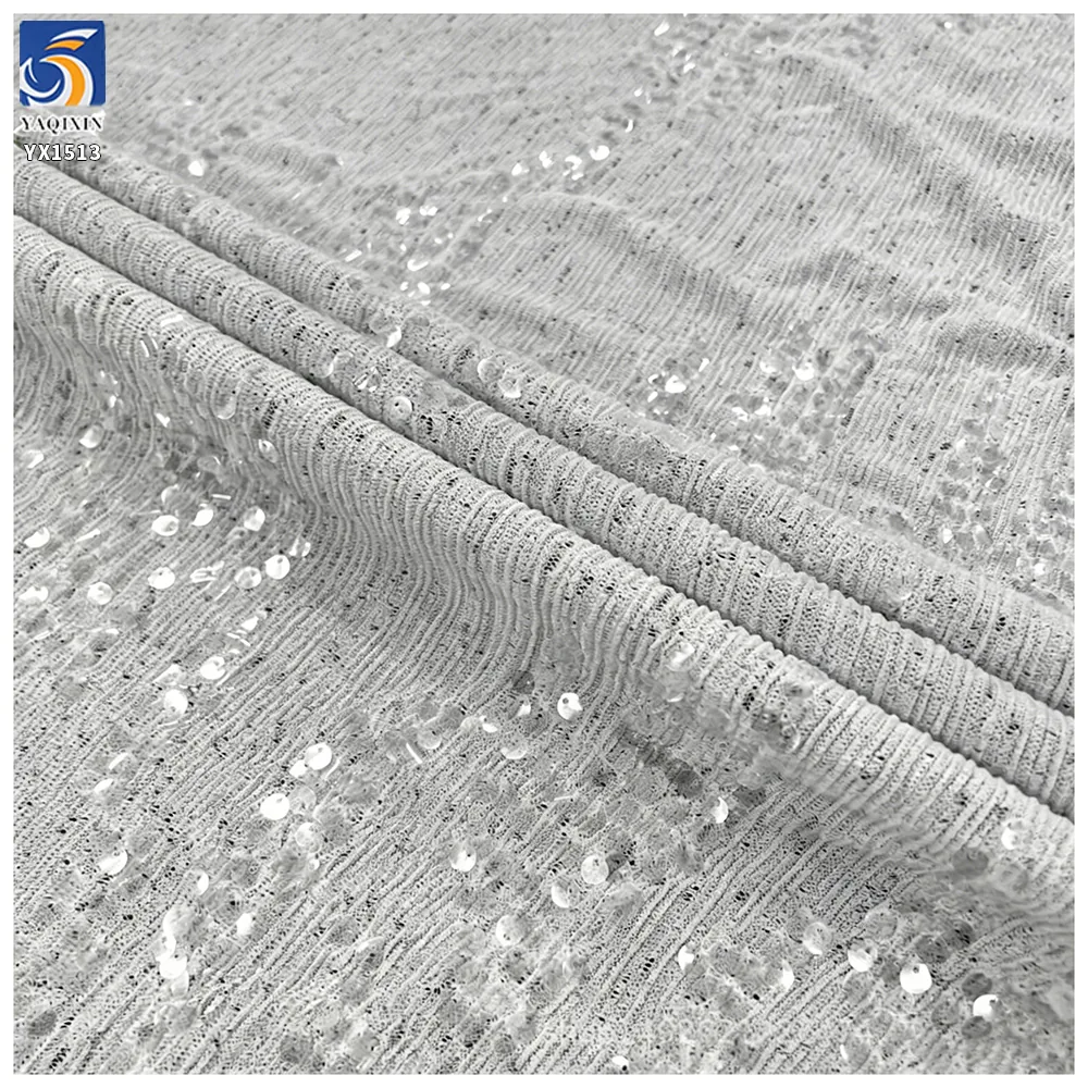 YX1513 2026 New 5mm Sequin Embroidery Pleated Chiffon Fabric for Women Dress Skirt Evening Gown