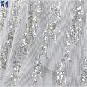 YX1513 2026 New 5mm Sequin Embroidery Pleated Chiffon Fabric for Women Dress Skirt Evening Gown