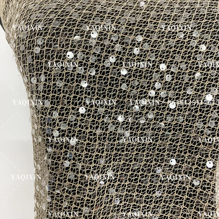 YX854 300gsm Apricot 100% Polyester Diamond Net Mesh Fabric with 5cm Sequins for Bridal Dress Veil Bag Fabric Knitting