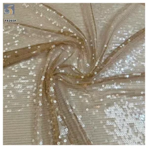 YX265 Factory 300gsm Polyester European Wedding Dress Gown 5mm Sheer Crystal Sequin Embroidery Fabric