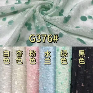 YX1408 2026 New Arrivals 300gsm Sheer Knitted Black Chantilly Lace Mesh Fabric With Round Sequins Fabric for Fashion Dress