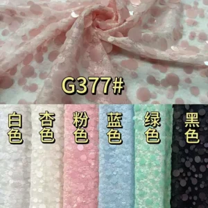 YX1408 2026 New Arrivals 300gsm Sheer Knitted Black Chantilly Lace Mesh Fabric With Round Sequins Fabric for Fashion Dress