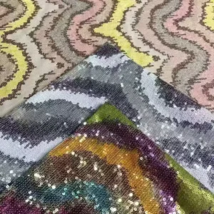 YX1522 220gsm High Shine Multicolor Wave Embroidered Sequin Fabric for Fashion Skirt and Party Dress Trendy Garments