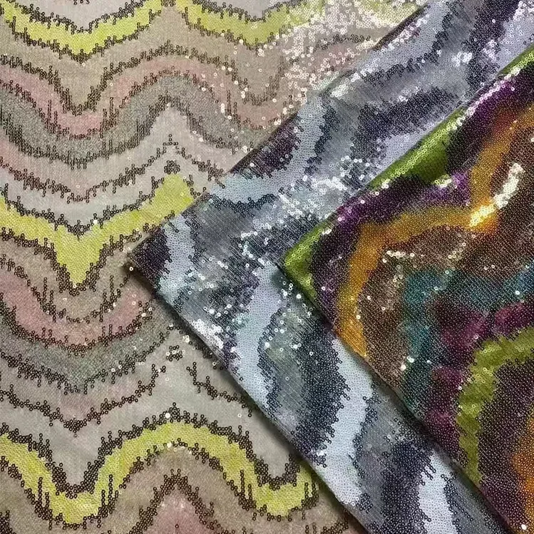 YX1522 220gsm High Shine Multicolor Wave Embroidered Sequin Fabric for Fashion Skirt and Party Dress Trendy Garments