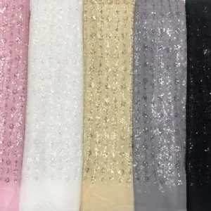 YX959 New Style Floral Design Sequined Polyester Tulle Fabric Glitter Sequin Embroidery Mesh Fabric for Girls Skirt Home Textile