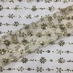 YX959 New Style Floral Design Sequined Polyester Tulle Fabric Glitter Sequin Embroidery Mesh Fabric for Girls Skirt Home Textile