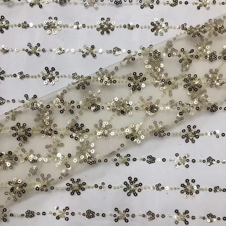 YX959 New Style Floral Design Sequined Polyester Tulle Fabric Glitter Sequin Embroidery Mesh Fabric for Girls Skirt Home Textile