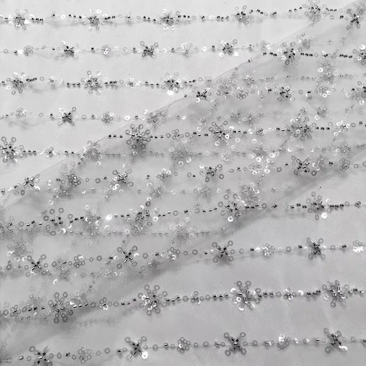 YX959 New Style Floral Design Sequined Polyester Tulle Fabric Glitter Sequin Embroidery Mesh Fabric for Girls Skirt Home Textile